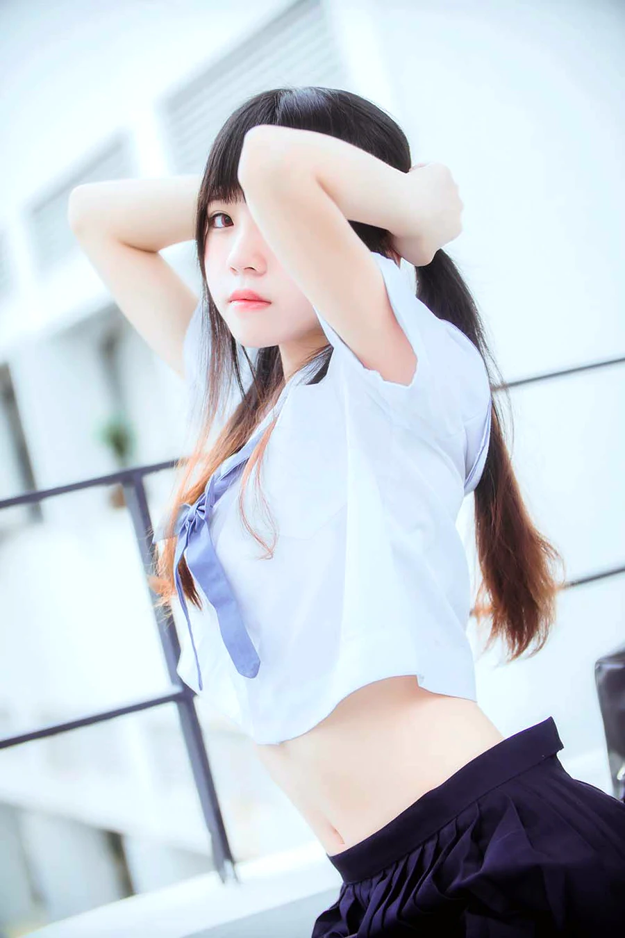 桜桃喵 – 蓝白水手服 白丝 cosplay-第2张