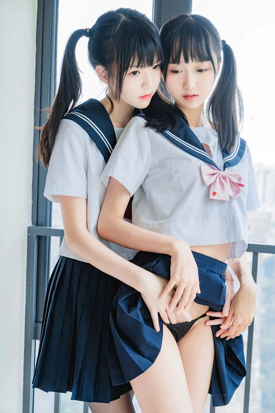 桜桃喵&木绵绵OwO 她 – 制服×制服 cosplay-第1张