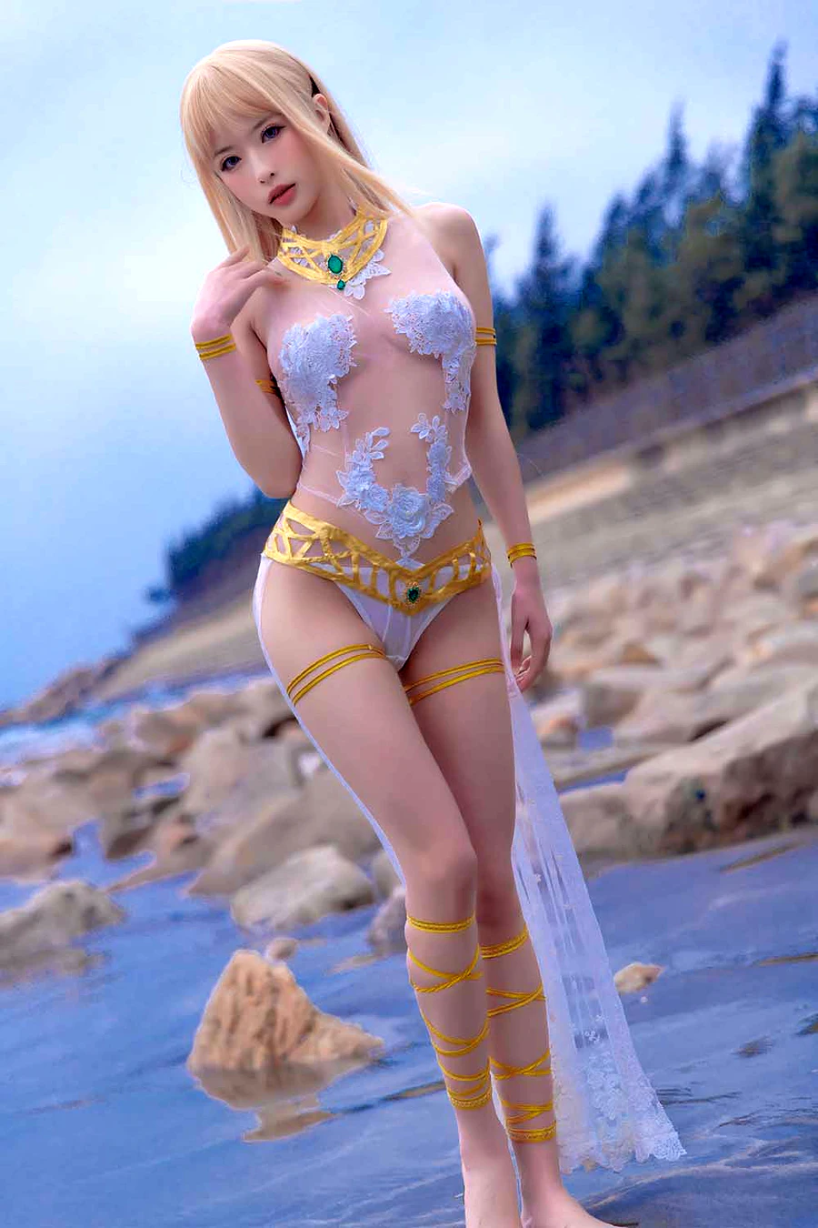 清水由乃 – 玛丽萝丝白色泳衣 cosplay-第1张