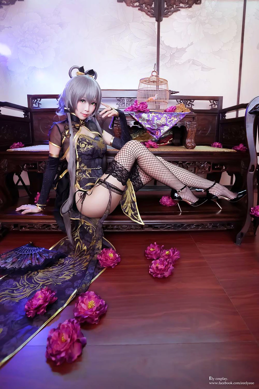 Ely_eee(ElyEE子) – 天依金丝雀旗袍 cosplay-第1张