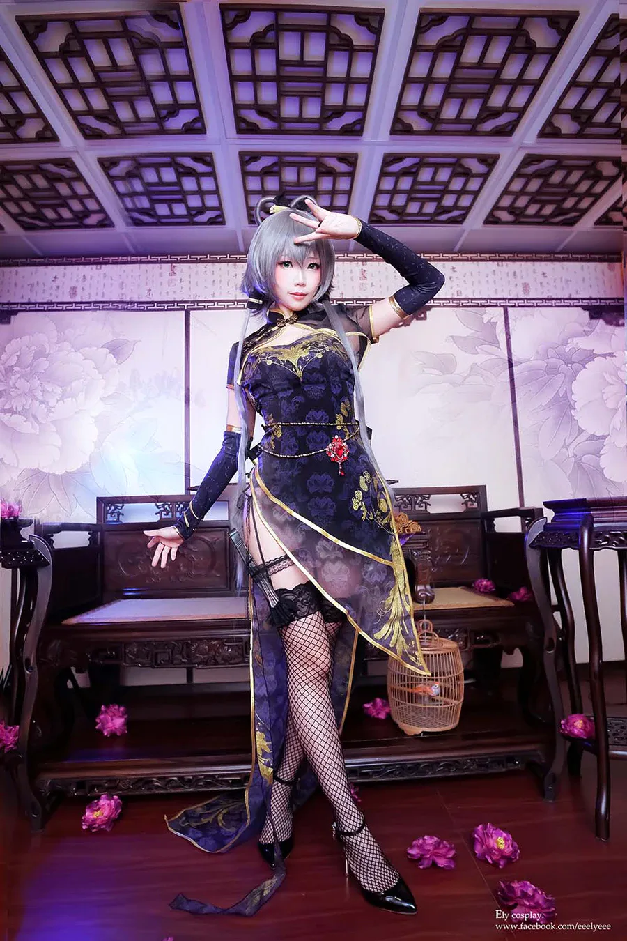 Ely_eee(ElyEE子) – 天依金丝雀旗袍 cosplay-第2张