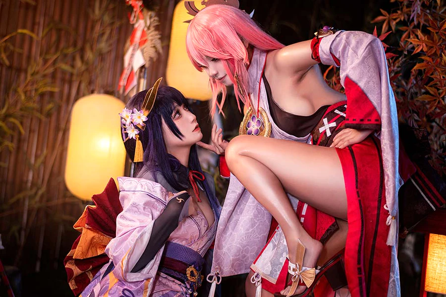 伊喵君 & 景三 – 八重&雷神 双倍快乐 cosplay-第1张