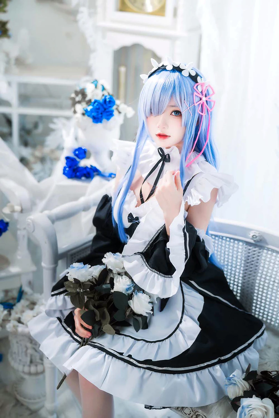 桜桃喵 – 长发蕾姆 cosplay-第1张