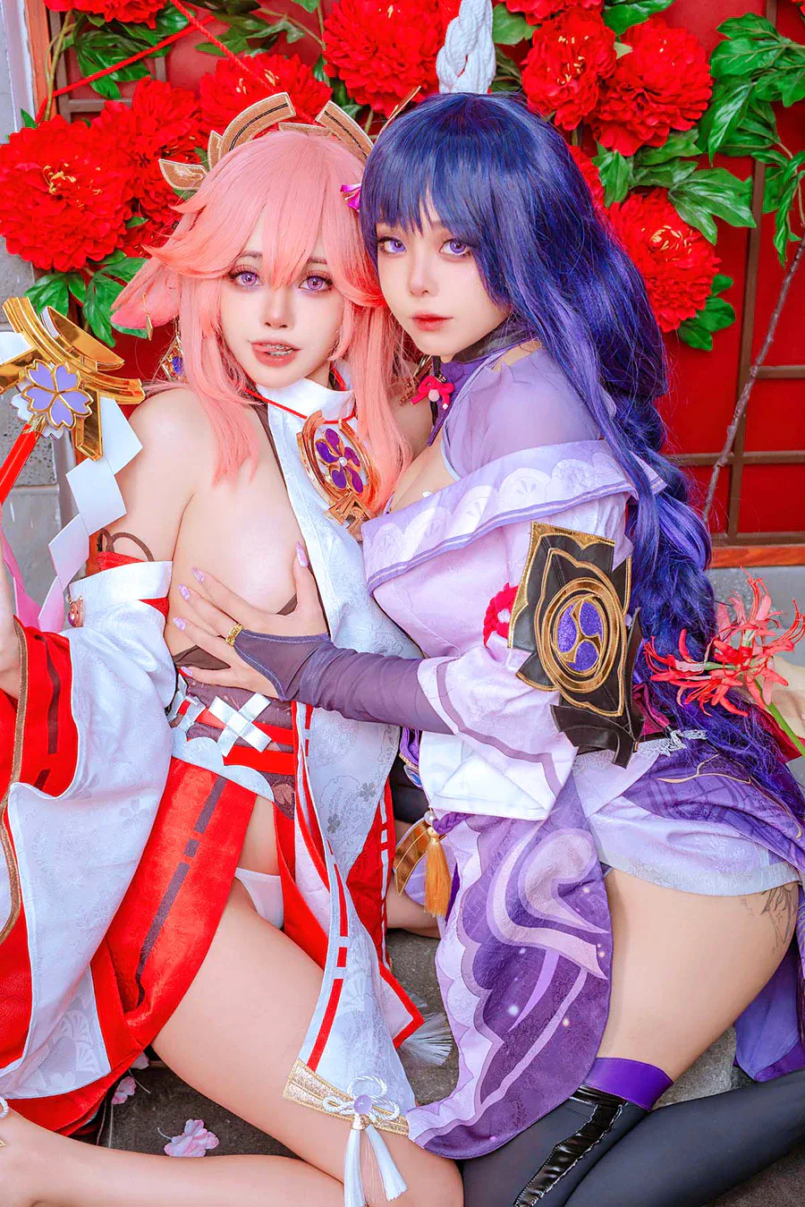 日本性感萝莉Byoru & Yae Miko Raiden Shogun cosplay-第1张