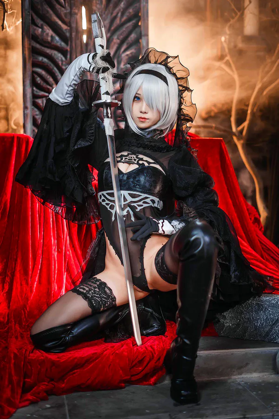 蜜汁猫裘 – 2B cosplay-第1张